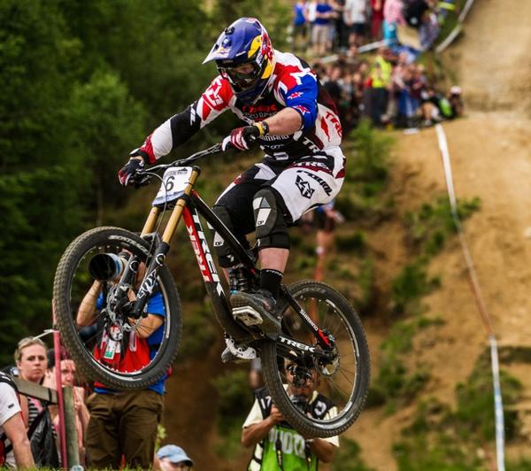 Brook MacDonald in action on his way to second place in the UCI World Cup at Fort William in Scotland.